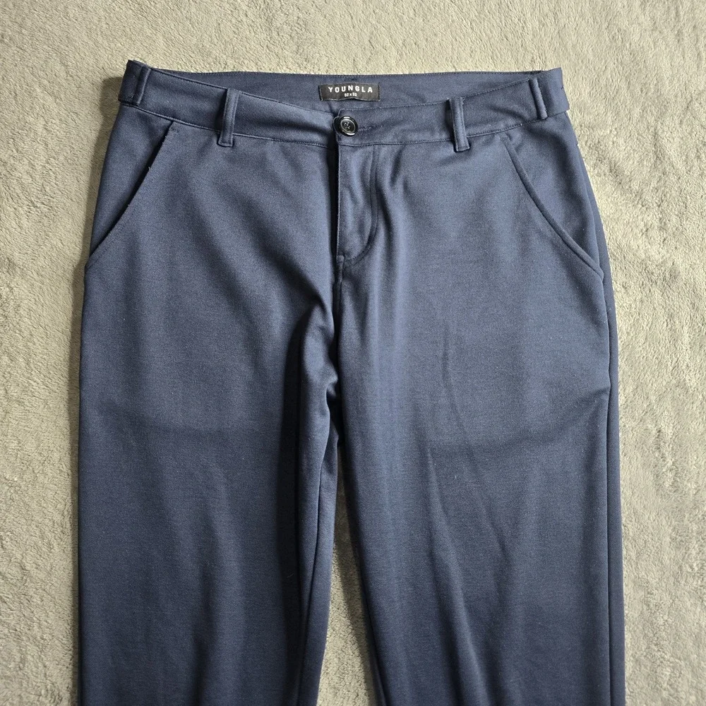 YoungLA Pants Mens 32X32 (32X28) Navy Blue Dapper Dress Athletic Stretch #614